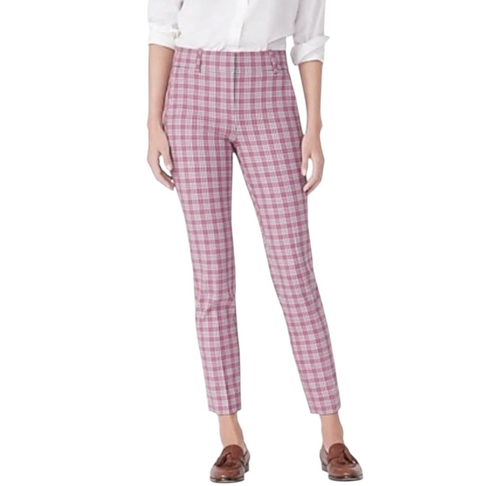 J. Crew Women's Cameron Plaid Ankle Pants Pink Black Size 6 Preppy Career Casual